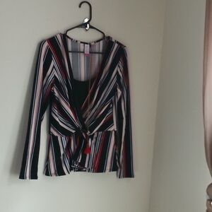 2 No Boundaries Blouse Women L Multicolor Striped Top Career Academia Dinner Y2K